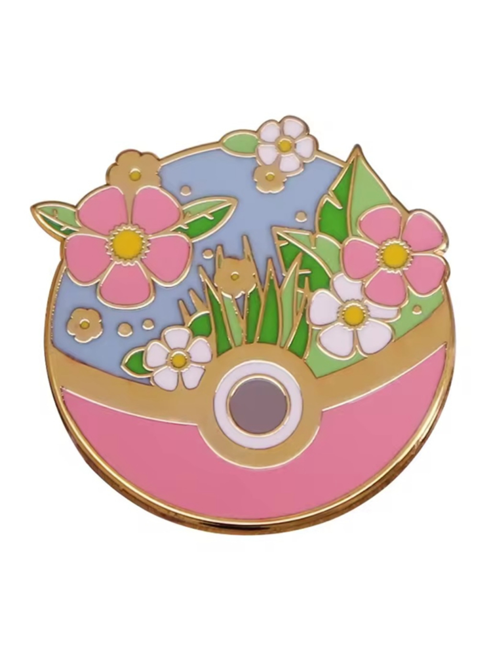 Pink Floral Pokeball Pokemon Anime Enamel Pin